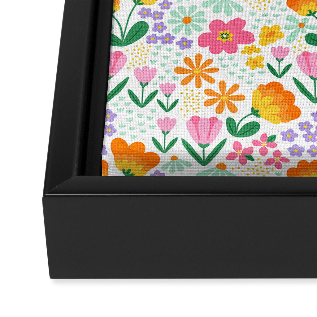 Colorful retro flower folk art pattern Framed Canvas Print Gallery Image 3