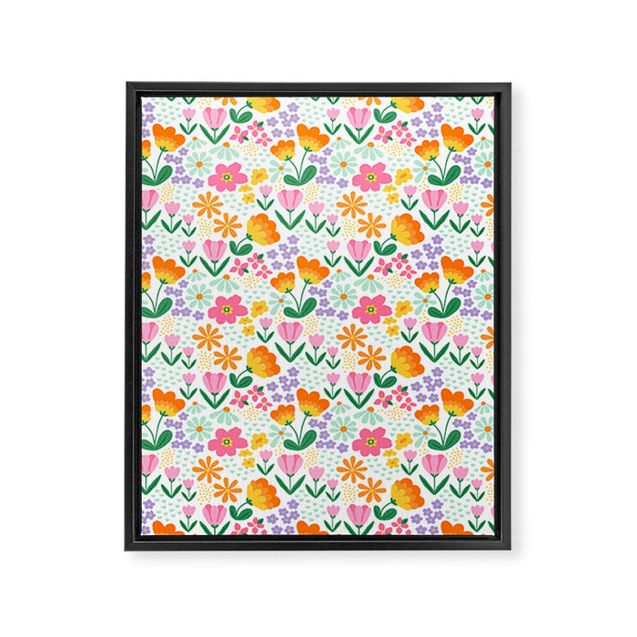 Colorful retro flower folk art pattern Framed Canvas Print Gallery Image 1