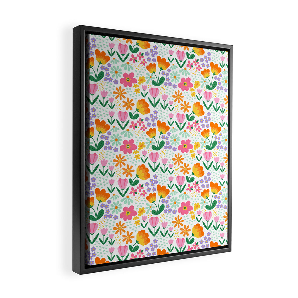 Colorful retro flower folk art pattern Framed Canvas Print Gallery Image 2