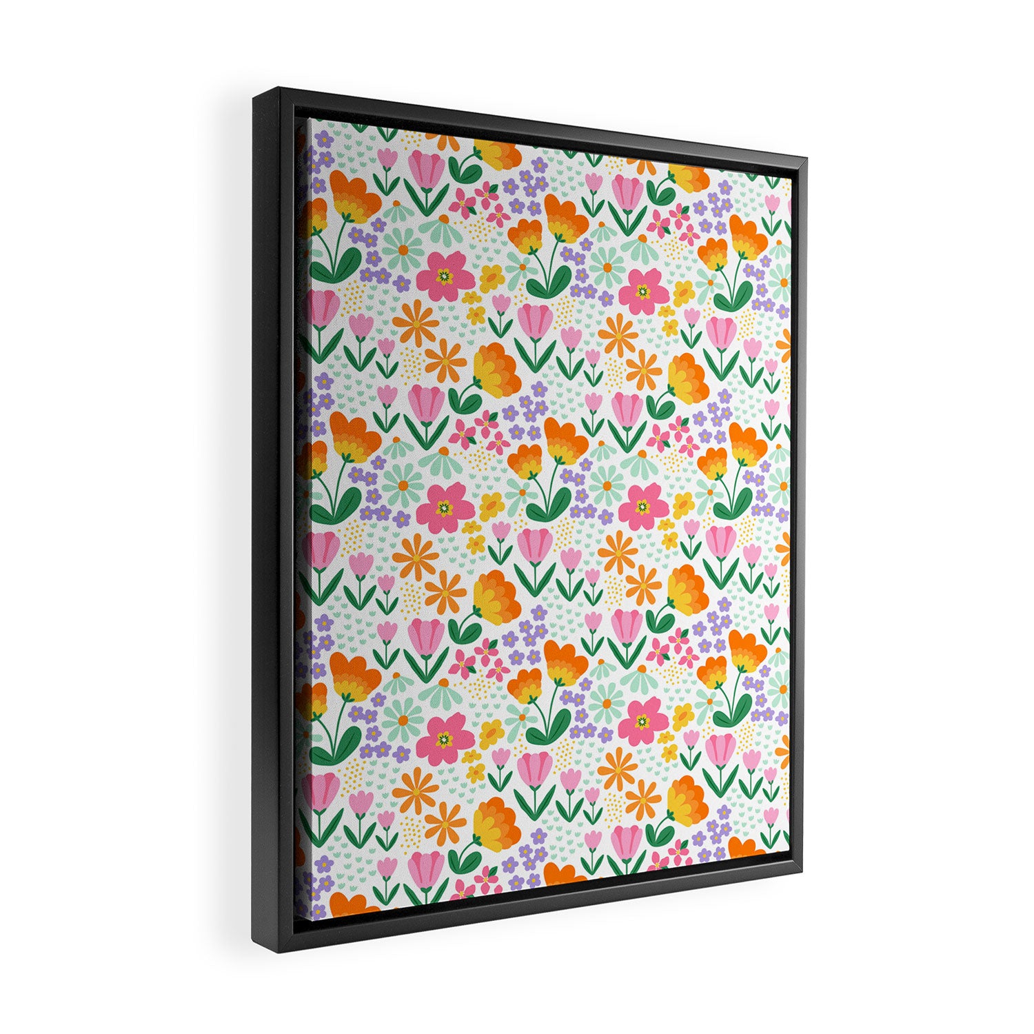 Colorful retro flower folk art pattern Framed Canvas Print Gallery Image 2
