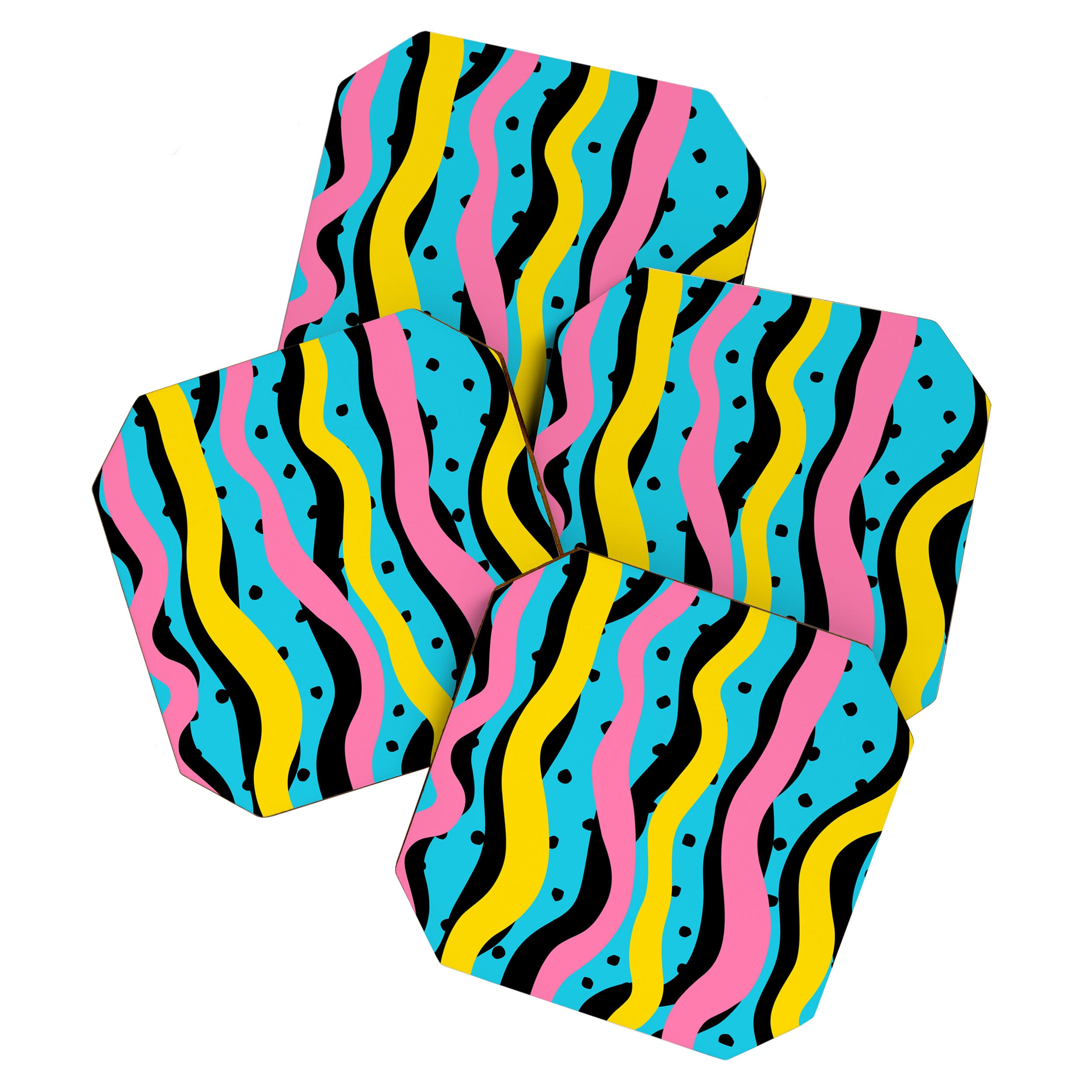 Colorful retro neon stripe art pattern Coaster Gallery Image 1