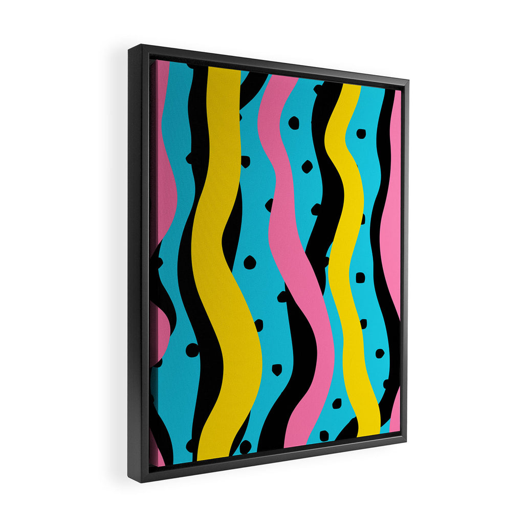 Colorful retro neon stripe art pattern Framed Canvas Print Gallery Image 2
