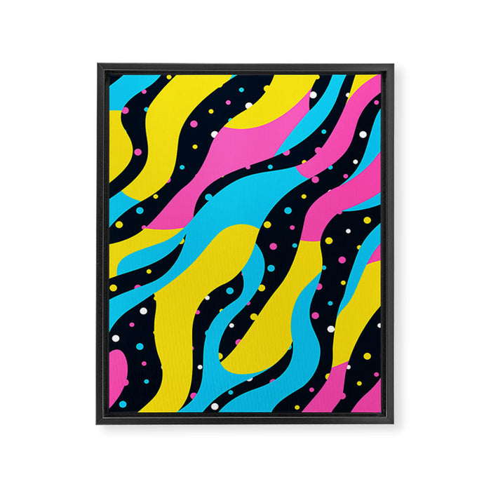 Colorful retro neon wave art pattern Framed Canvas Print Gallery Image 1