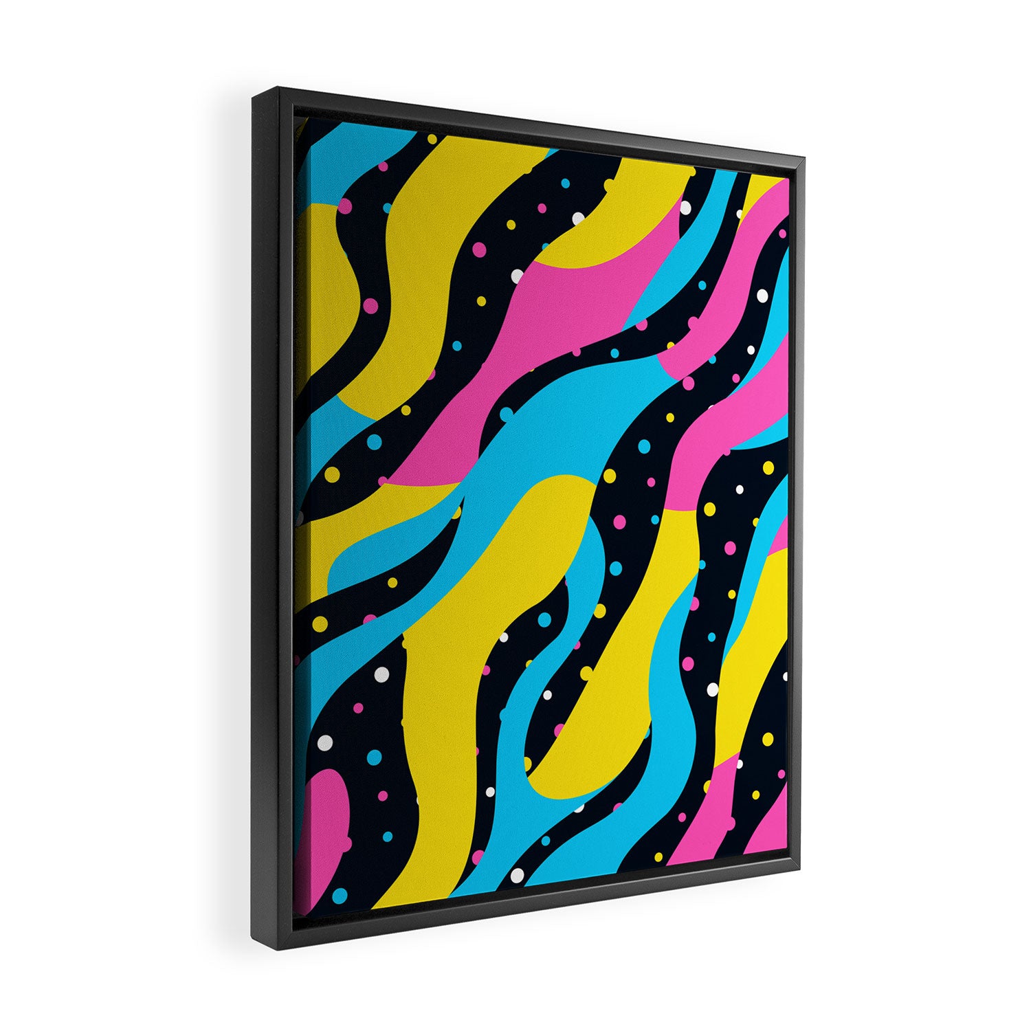 Colorful retro neon wave art pattern Framed Canvas Print Gallery Image 2