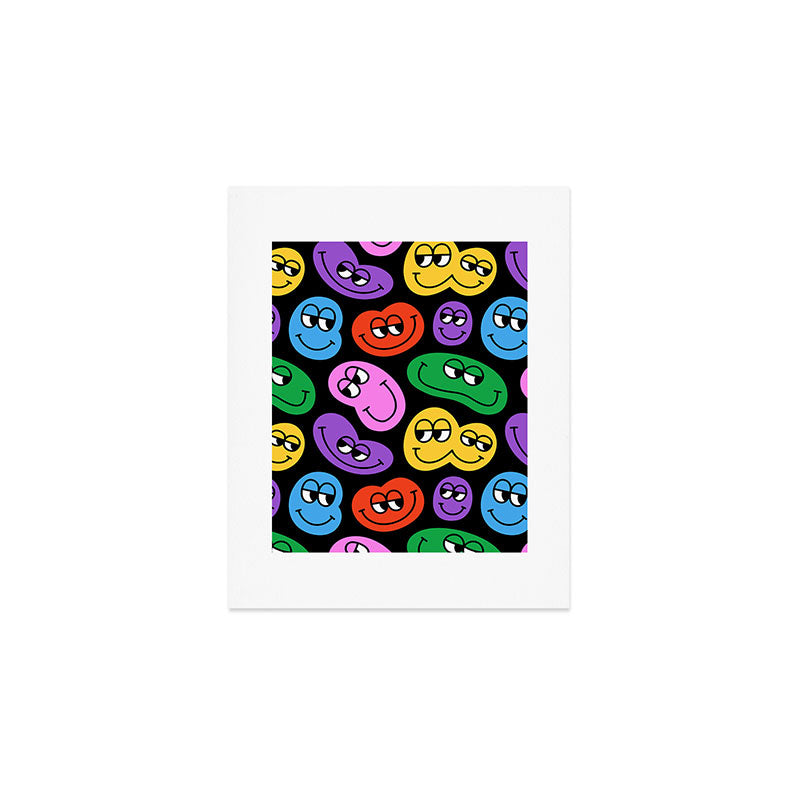 Colorful retro smiling face cartoon pattern Art Print Gallery Image 1