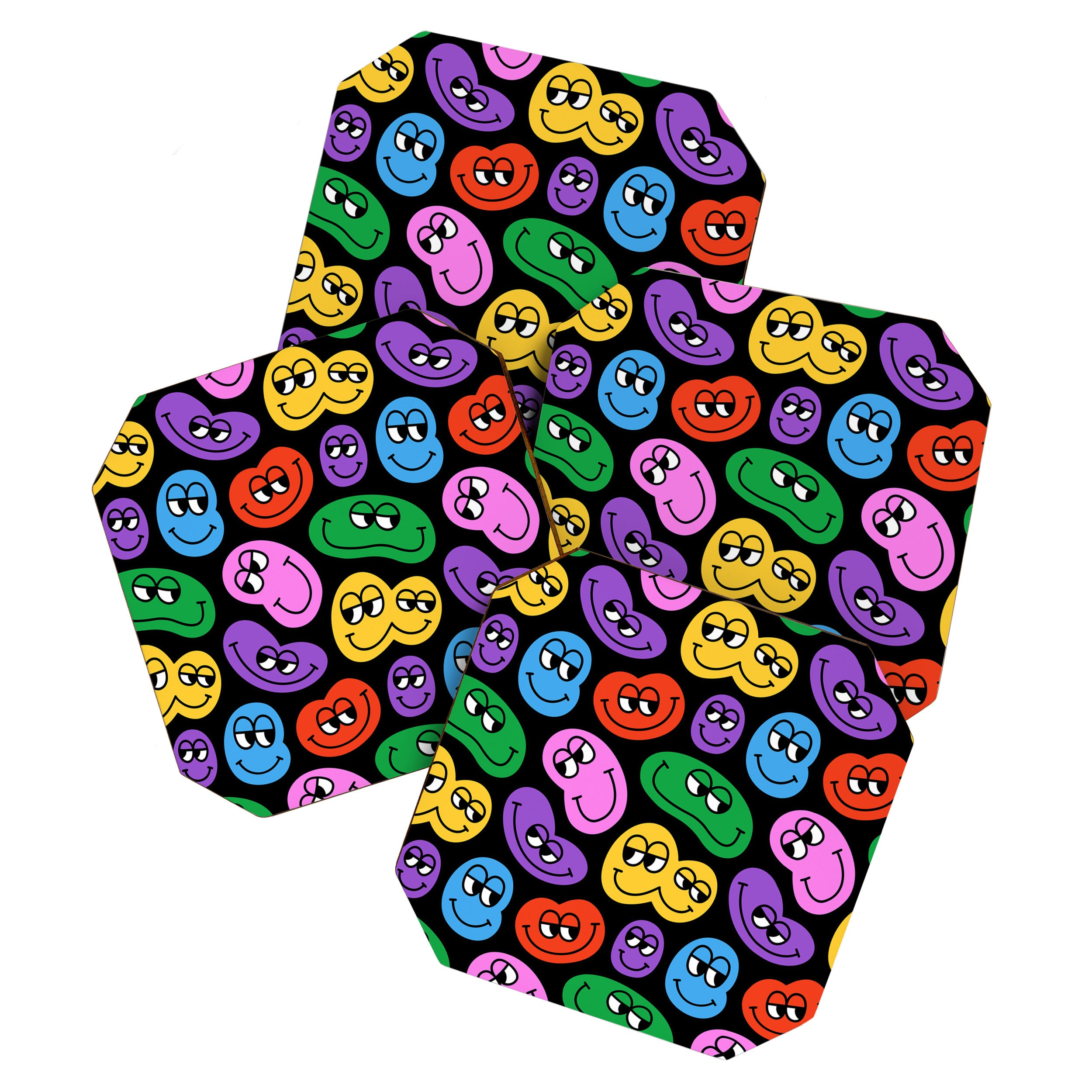 Colorful retro smiling face cartoon pattern Coaster Gallery Image 1