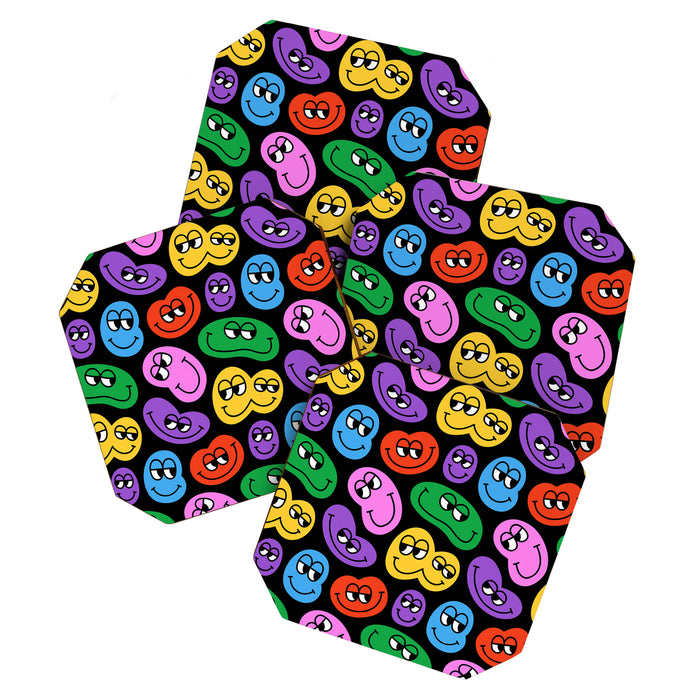 Colorful retro smiling face cartoon pattern Coaster Gallery Image 1