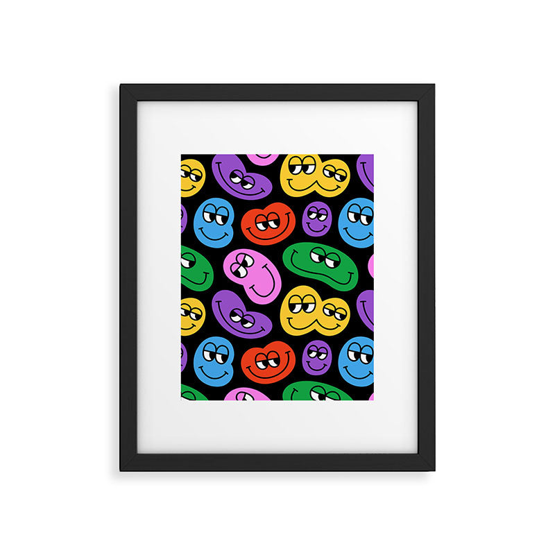 Colorful retro smiling face cartoon pattern Framed Art Print Gallery Image 6