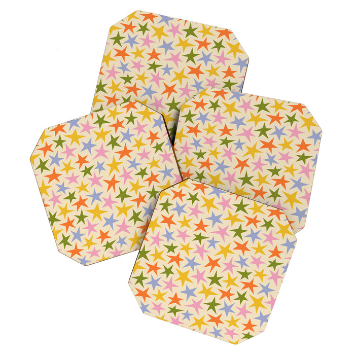 Colorful retro star shape art pattern Coaster Gallery Image 1