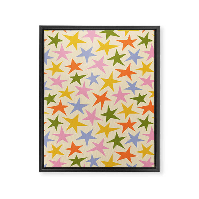 Colorful retro star shape art pattern Framed Canvas Print Gallery Image 1