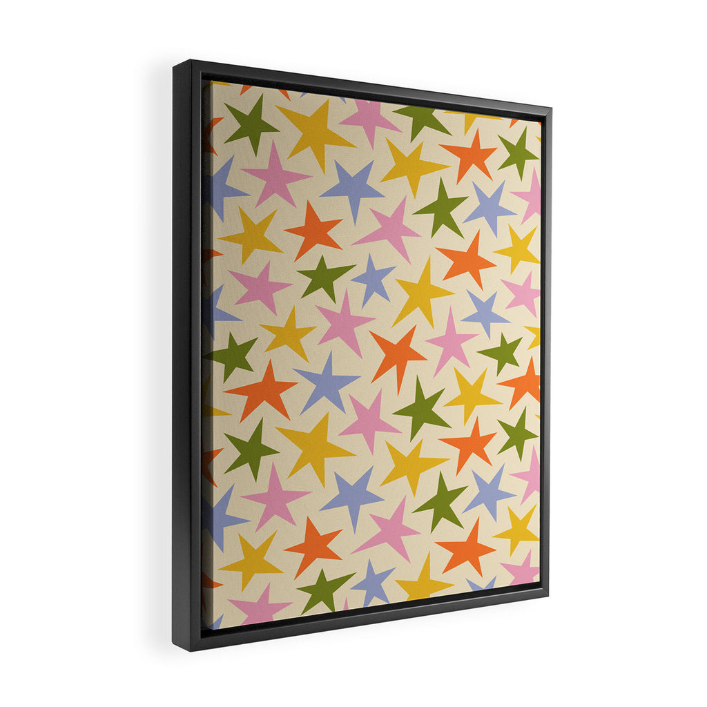 Colorful retro star shape art pattern Framed Canvas Print Gallery Image 2