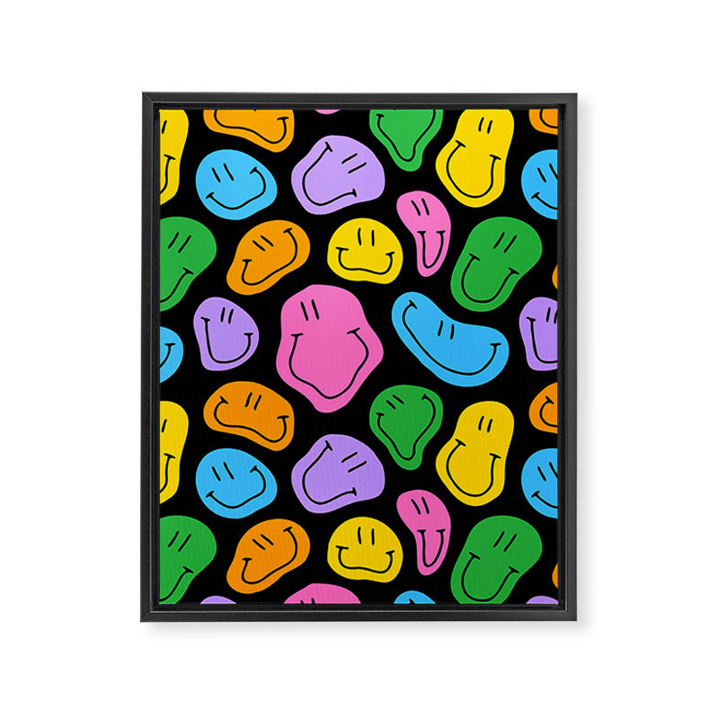 Colorful smiling happy face cartoon pattern Framed Canvas Print Gallery Image 3