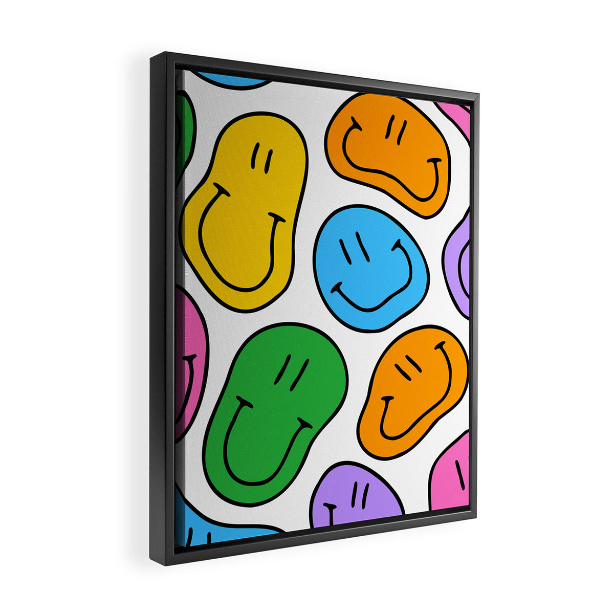 Colorful smiling happy face cartoon pattern Framed Canvas Print Gallery Image 2