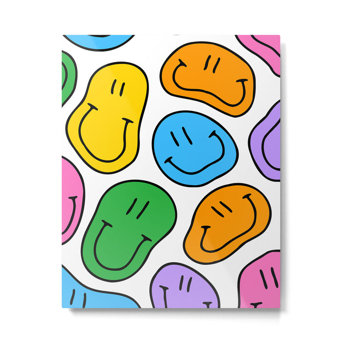 Colorful smiling happy face cartoon pattern Metal Print Gallery Image 1