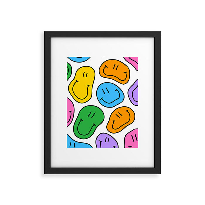 Colorful smiling happy face cartoon pattern Framed Art Print Gallery Image 1