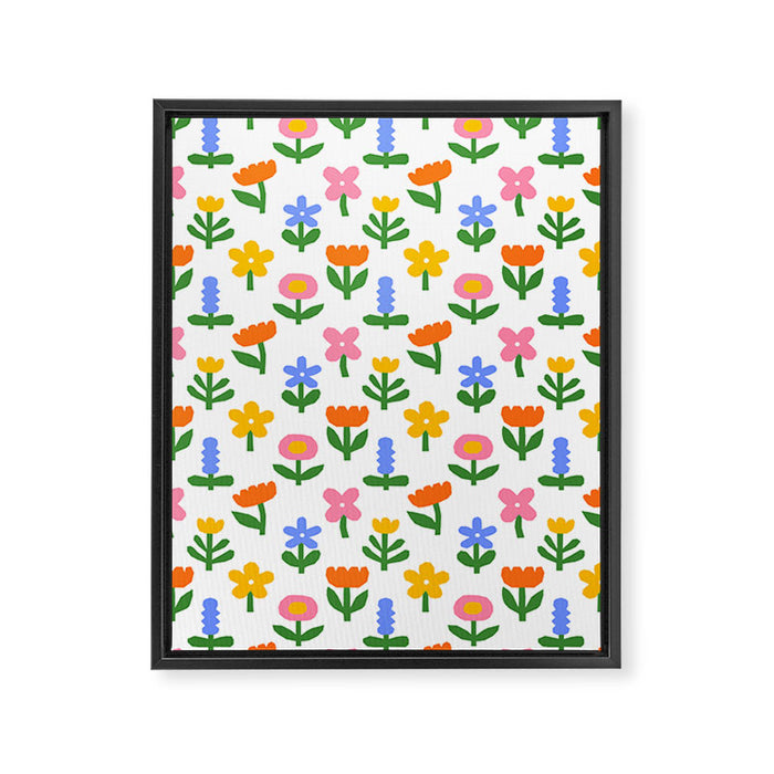 Colorful spring flower art pattern Framed Canvas Print Gallery Image 1