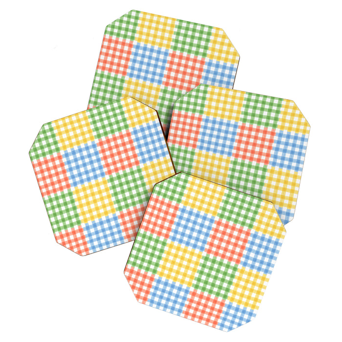 Colorful square gingham grid patchwork print Coaster Gallery Image 1