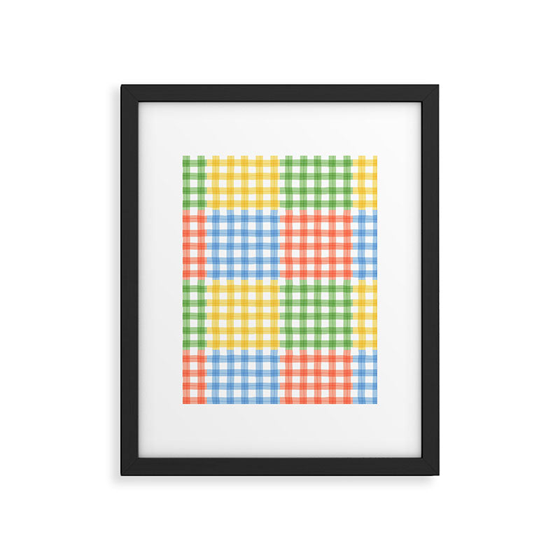 Colorful square gingham grid patchwork print Framed Art Print Gallery Image 6