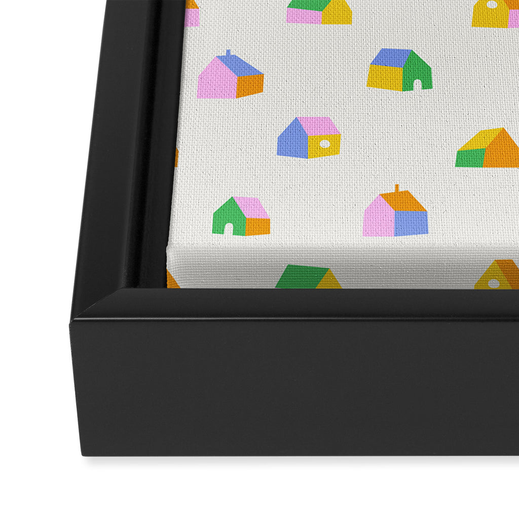 Colorful toy house city pattern Framed Canvas Print Gallery Image 3