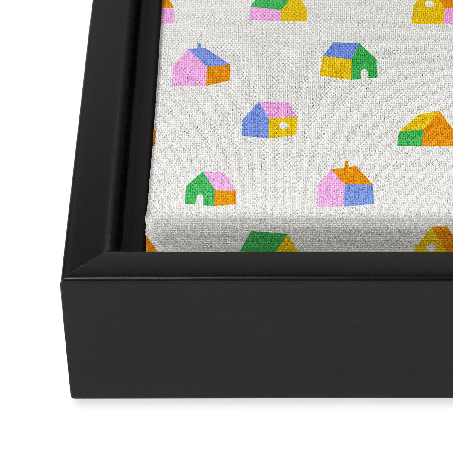 Colorful toy house city pattern Framed Canvas Print Gallery Image 3