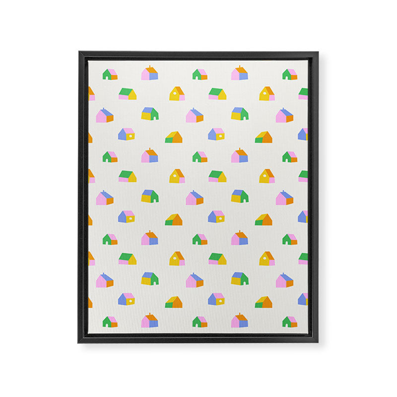 Colorful toy house city pattern Framed Canvas Print Gallery Image 8