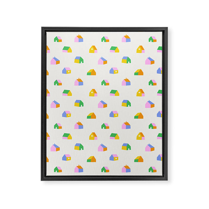 Colorful toy house city pattern Framed Canvas Print Gallery Image 1
