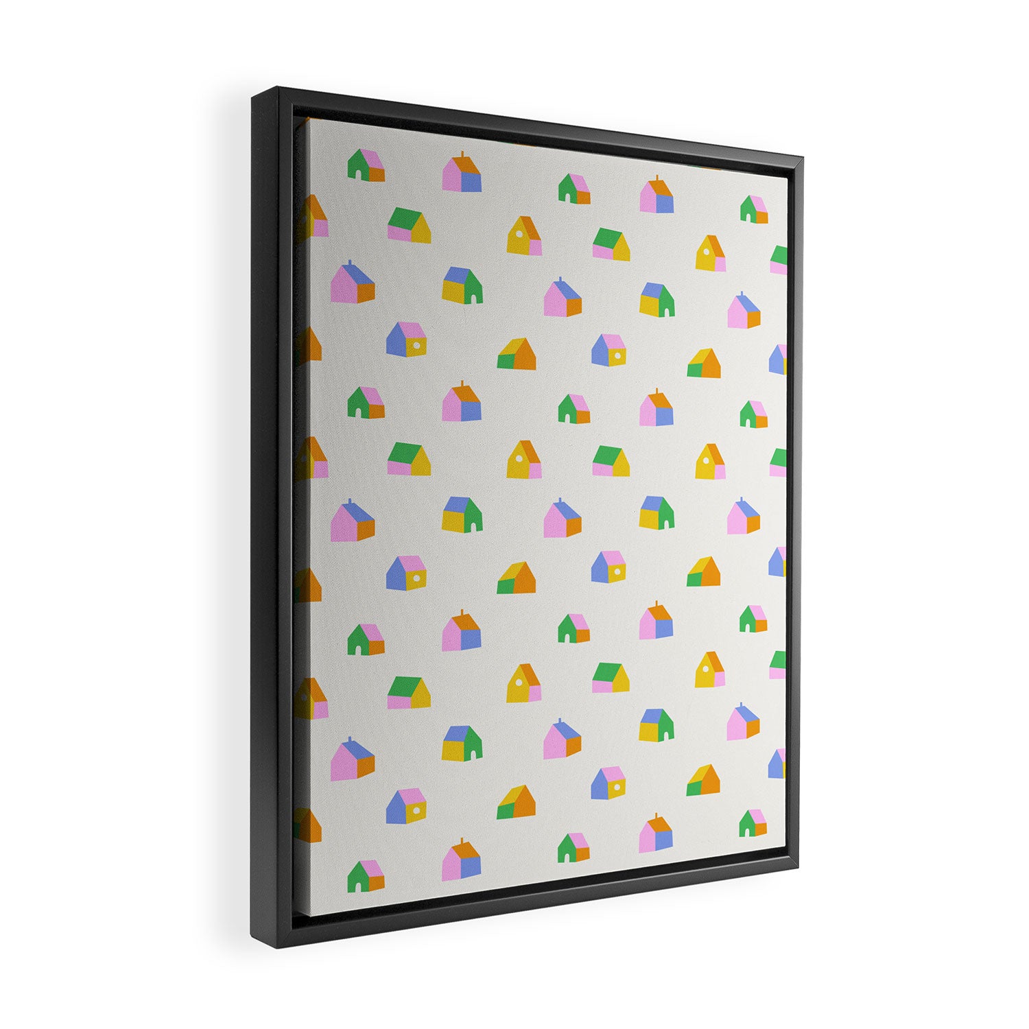 Colorful toy house city pattern Framed Canvas Print Gallery Image 2