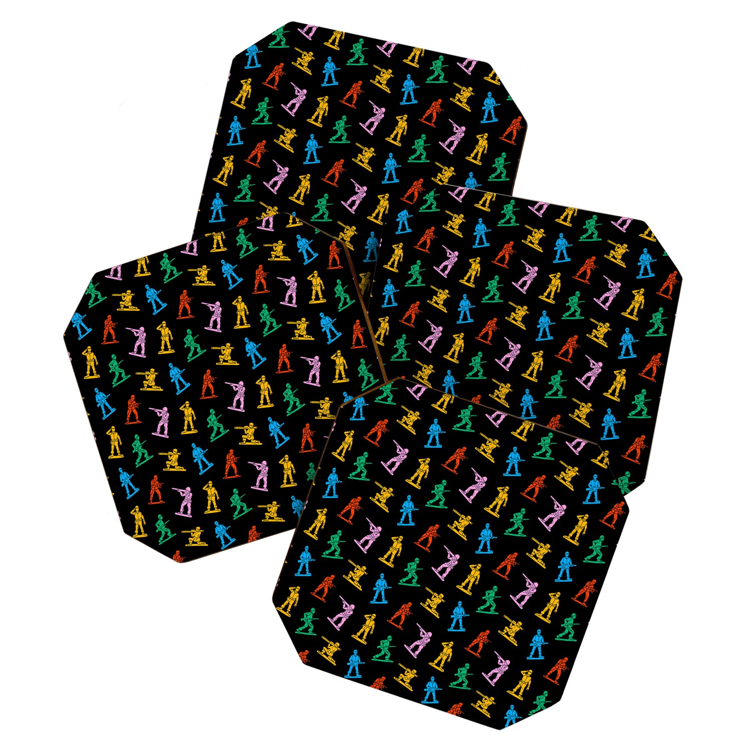Colorful toy soldier doodle art pattern Coaster Gallery Image 1