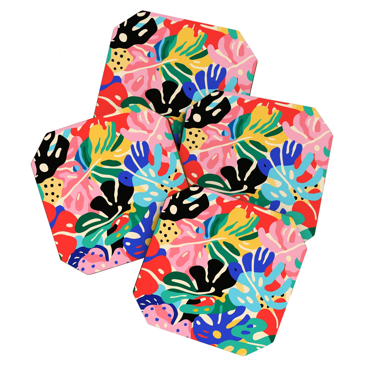 Colorful tropical plant leaves art pattern Coaster Gallery Image 1