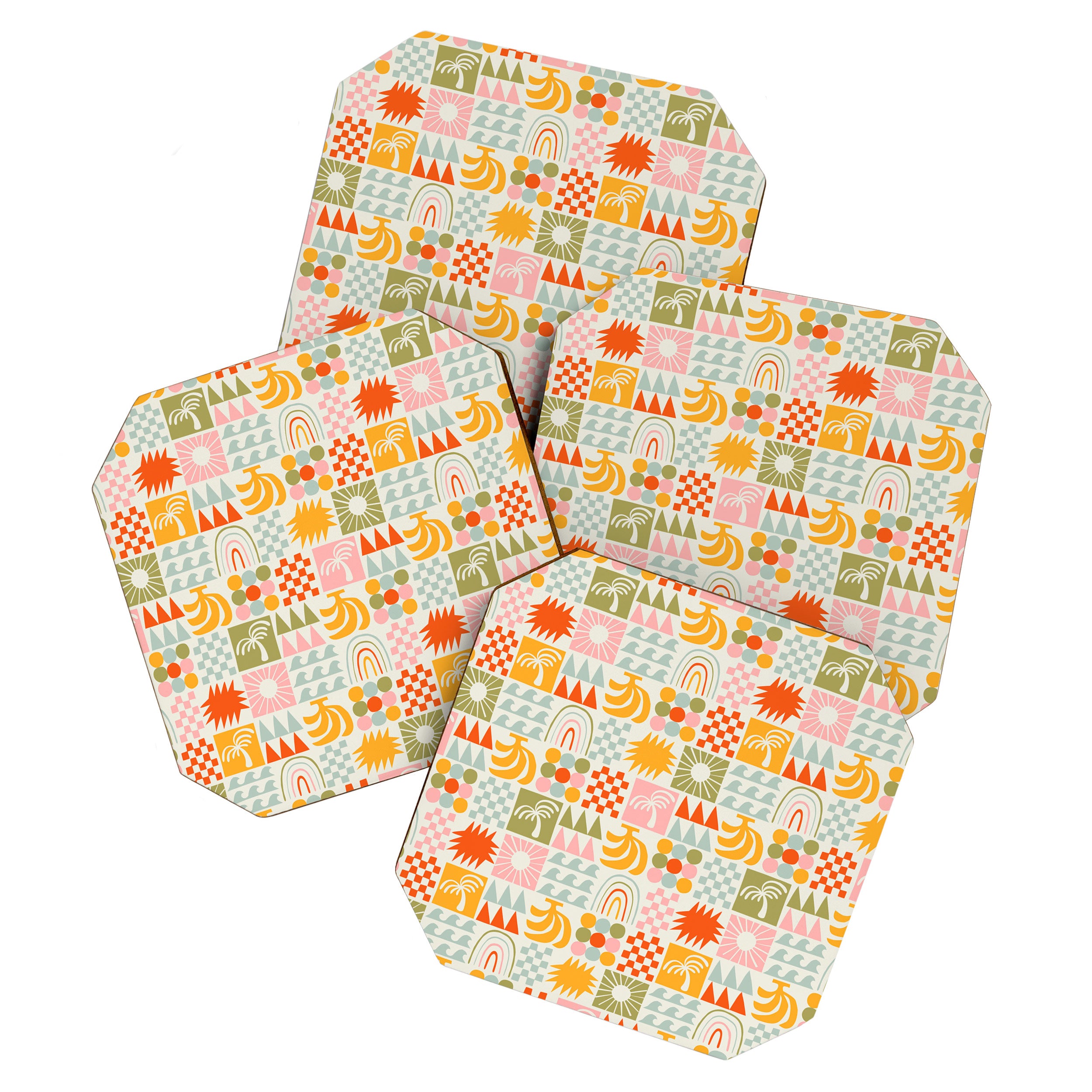 Colorful tropical summer mosaic tile art Coaster Gallery Image 1