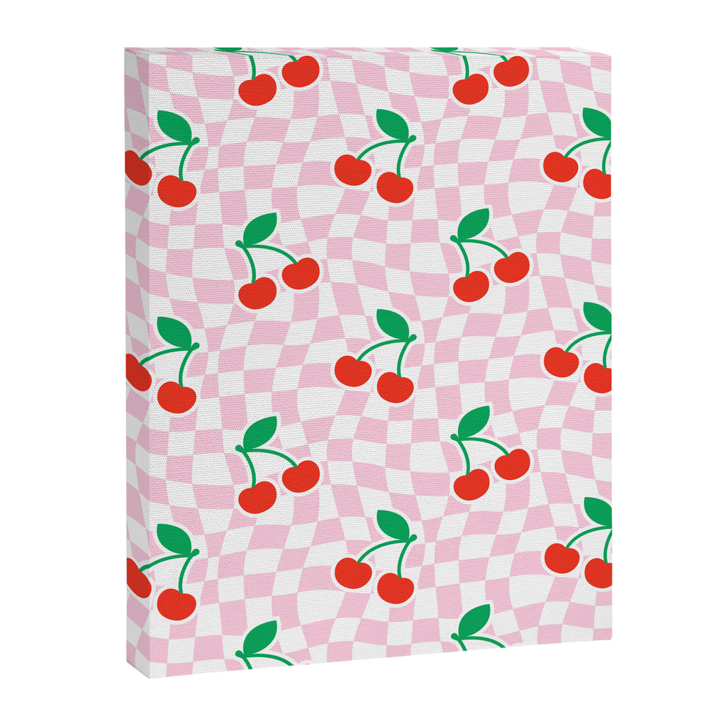Cute pink cherry fruit checkered pattern Canvas Print Gallery Image 8