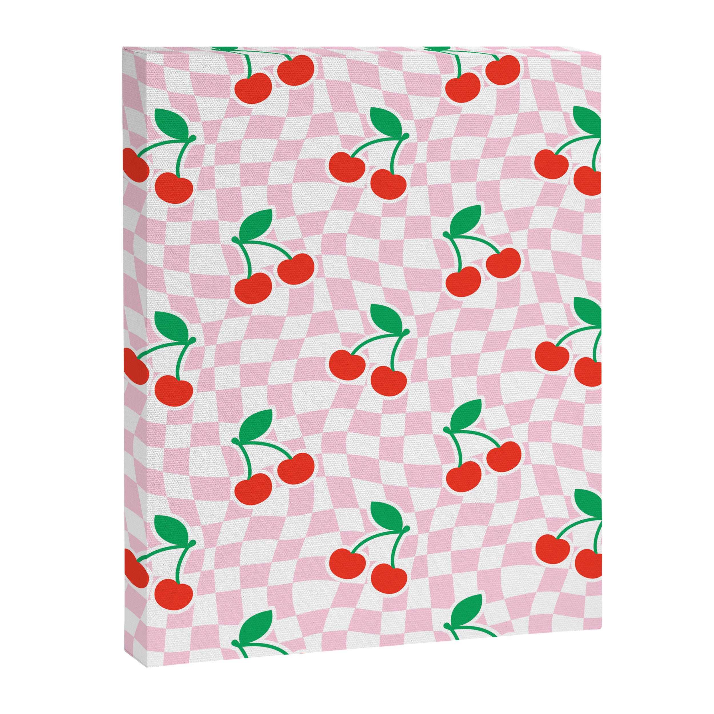 Cute pink cherry fruit checkered pattern Canvas Print Gallery Image 8