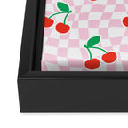 Cute pink cherry fruit checkered pattern Framed Canvas Print Gallery Image 3