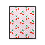 Cute pink cherry fruit checkered pattern Framed Canvas Print Gallery Image 8