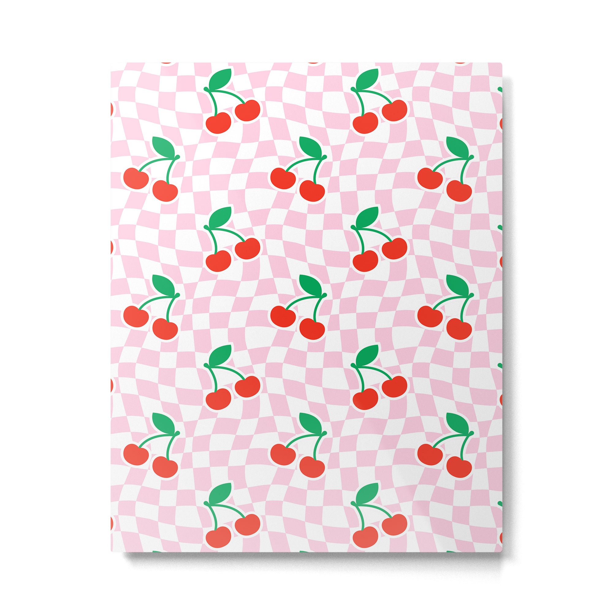 Cute pink cherry fruit checkered pattern Metal Print Gallery Image 6
