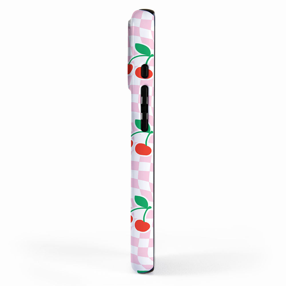 Cute pink cherry fruit checkered pattern iPhone Case Gallery Image 2