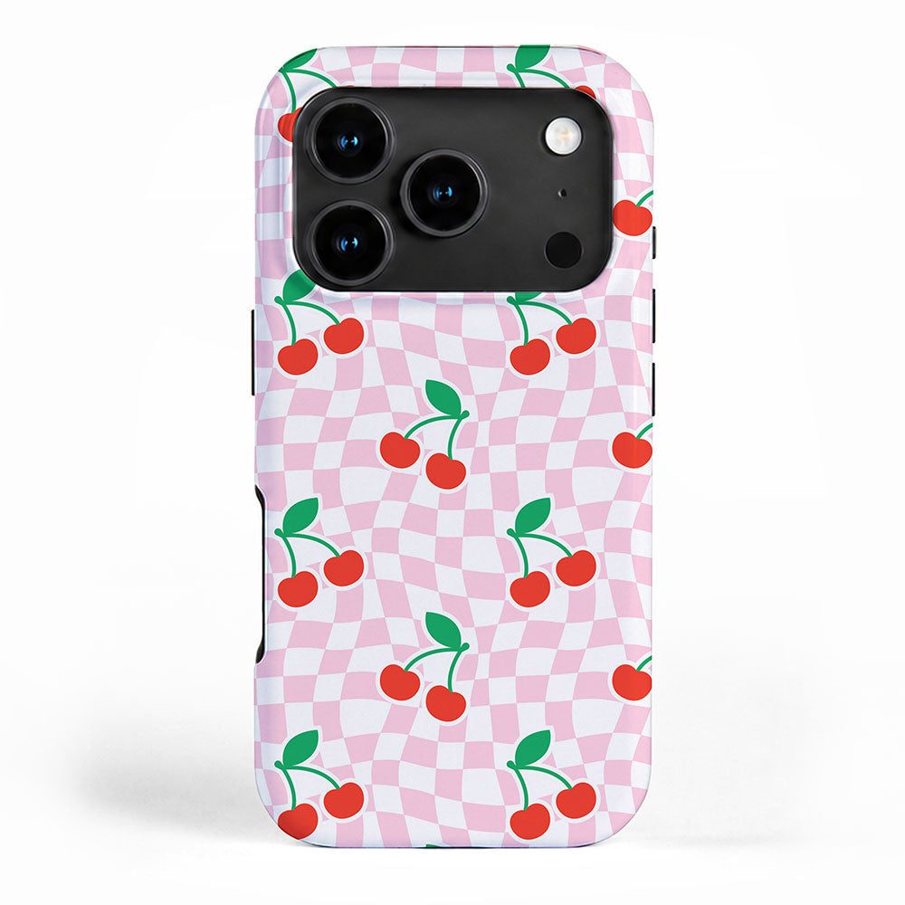 Cute pink cherry fruit checkered pattern iPhone Case Gallery Image 1