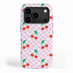 Cute pink cherry fruit checkered pattern iPhone Case Gallery Image 1