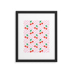 Cute pink cherry fruit checkered pattern Framed Art Print Gallery Image 6