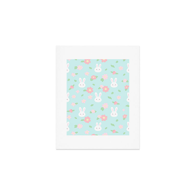 Cute rabbit bunny animal with spring flowers Art Print Gallery Image 1