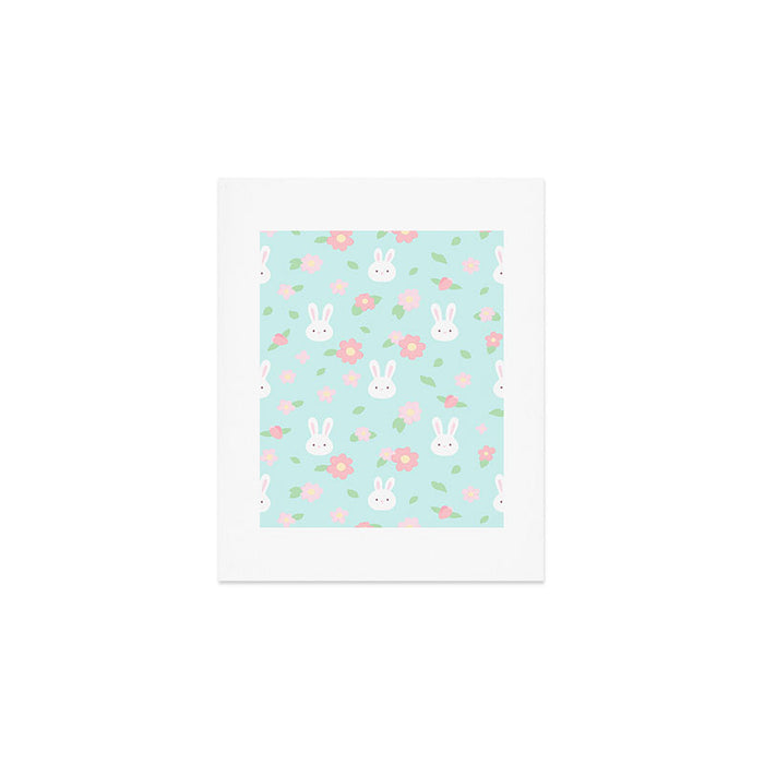 Cute rabbit bunny animal with spring flowers Art Print Gallery Image 1