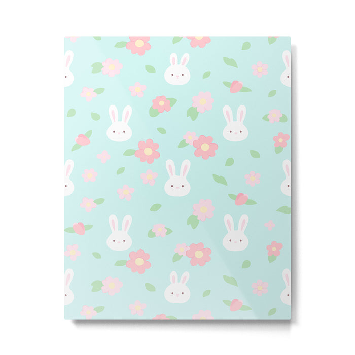 Cute rabbit bunny animal with spring flowers Metal Print Gallery Image 1