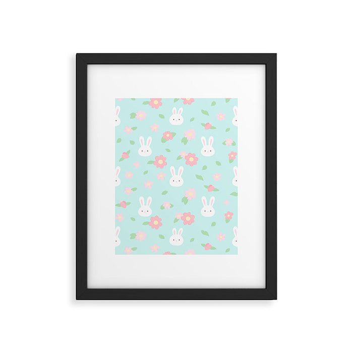 Cute rabbit bunny animal with spring flowers Framed Art Print Gallery Image 1