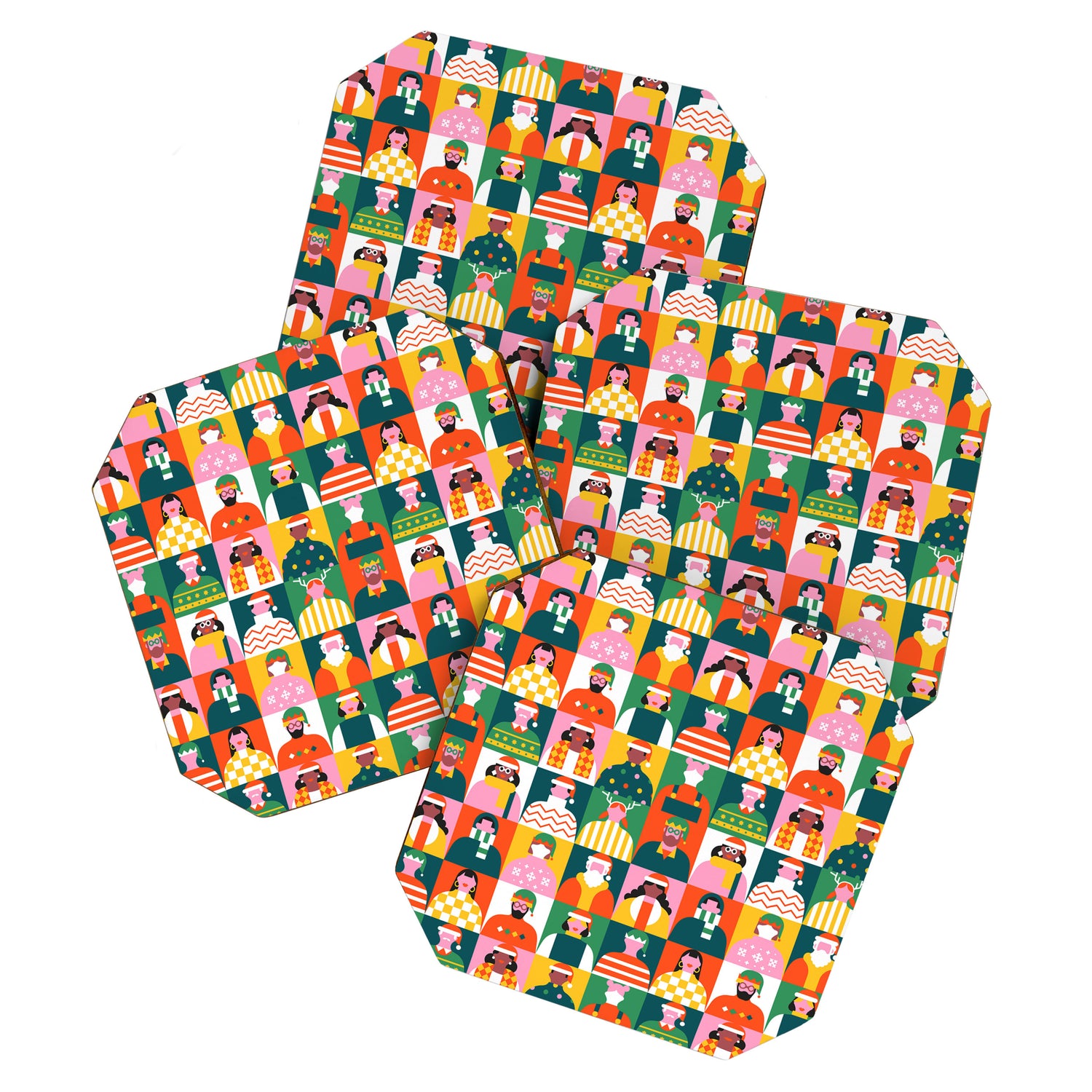 Diverse festive christmas people mosaic pattern Coaster Gallery Image 1