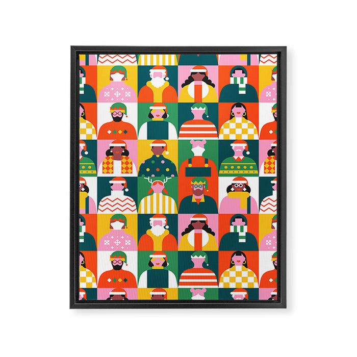 Diverse festive christmas people mosaic pattern Framed Canvas Print Gallery Image 1