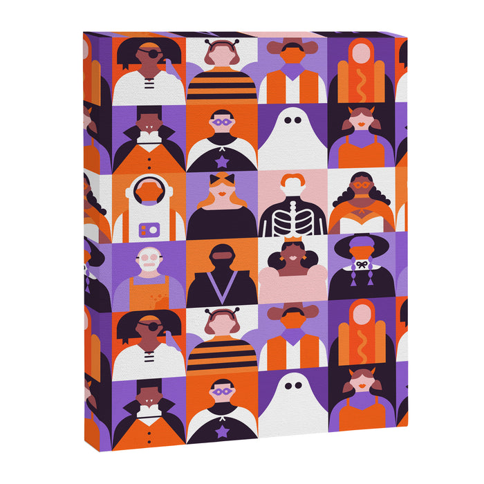 Diverse people in halloween costume pattern Canvas Print Gallery Image 1