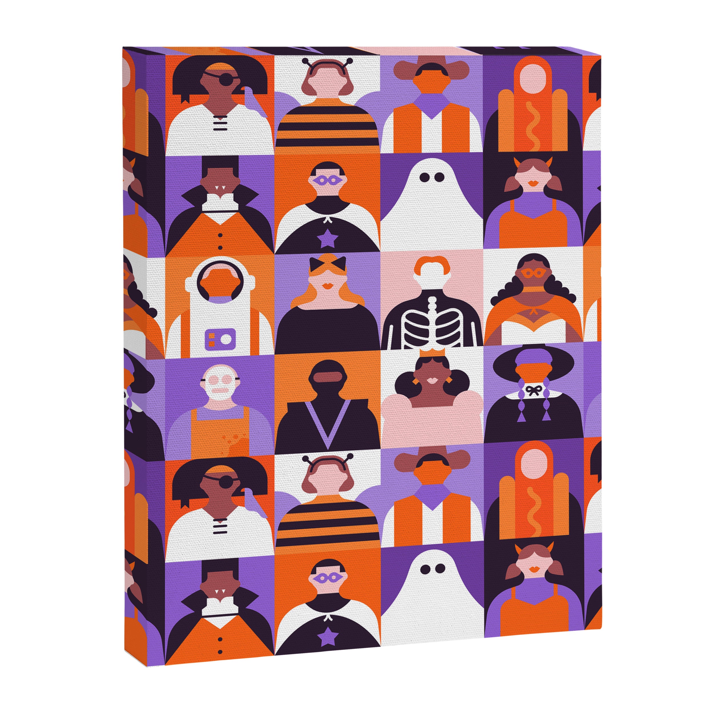 Diverse people in halloween costume pattern Canvas Print Gallery Image 8