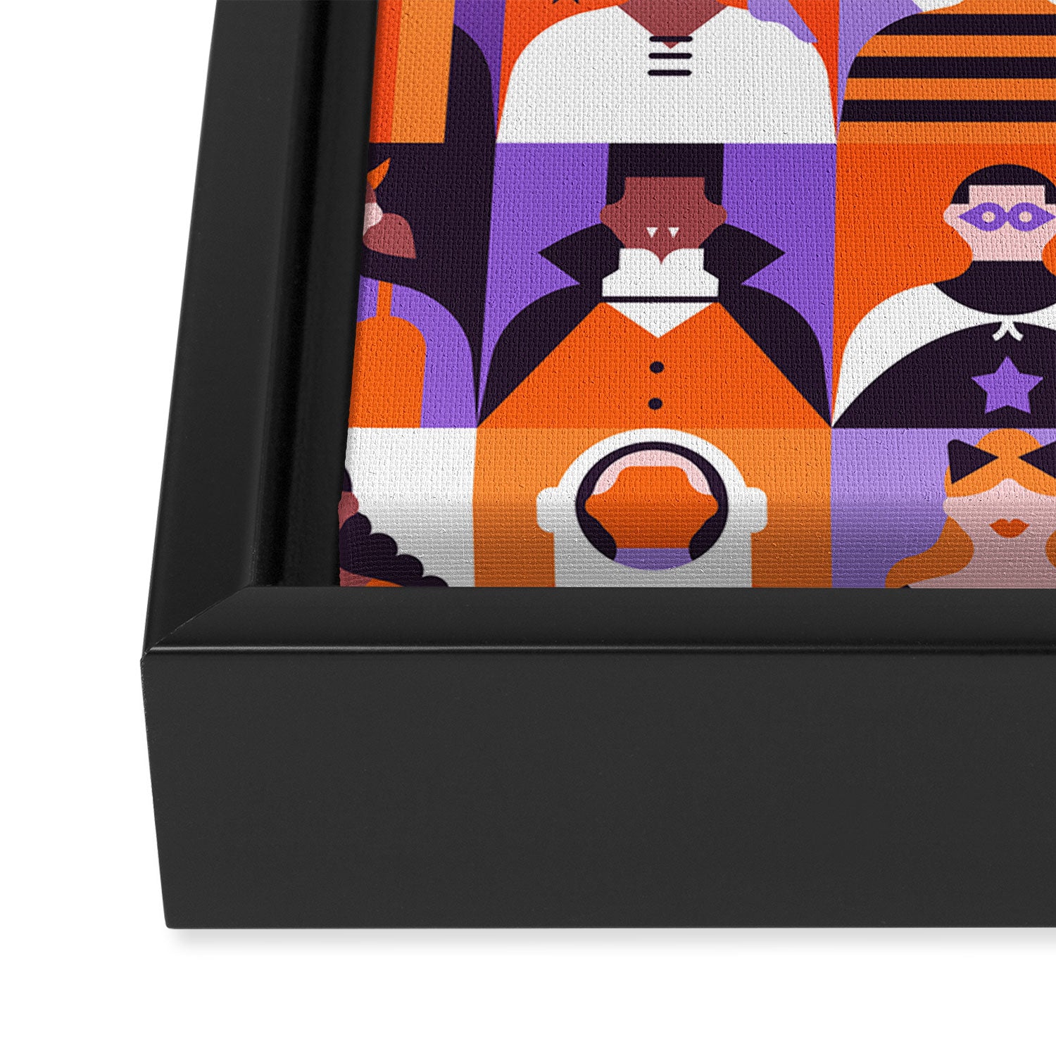 Diverse people in halloween costume pattern Framed Canvas Print Gallery Image 3