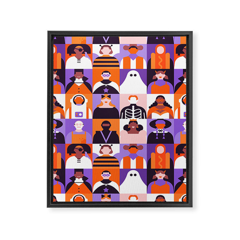 Diverse people in halloween costume pattern Framed Canvas Print Gallery Image 8