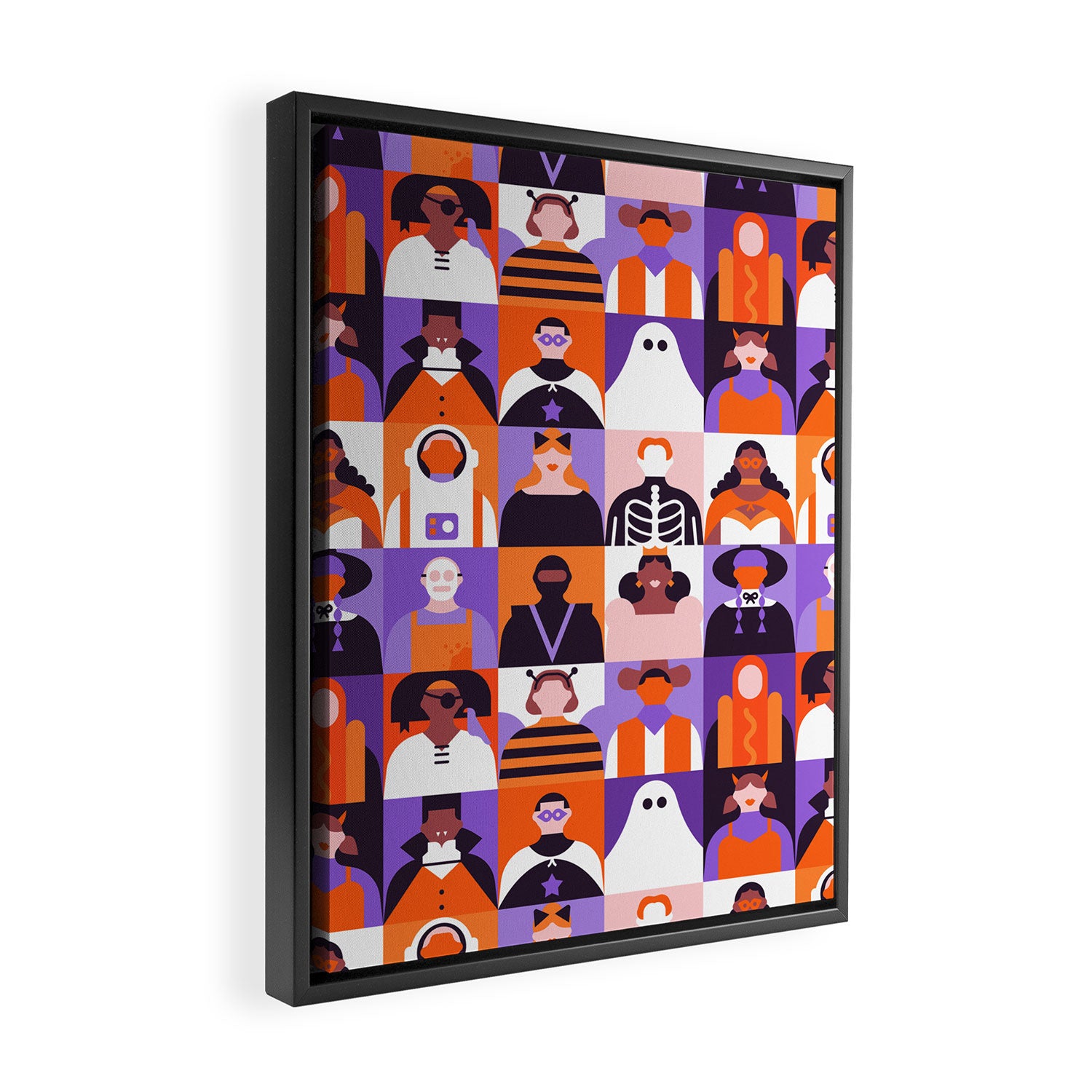 Diverse people in halloween costume pattern Framed Canvas Print Gallery Image 2